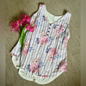 Candies NWT Striped Floral Button Tank Top - Small